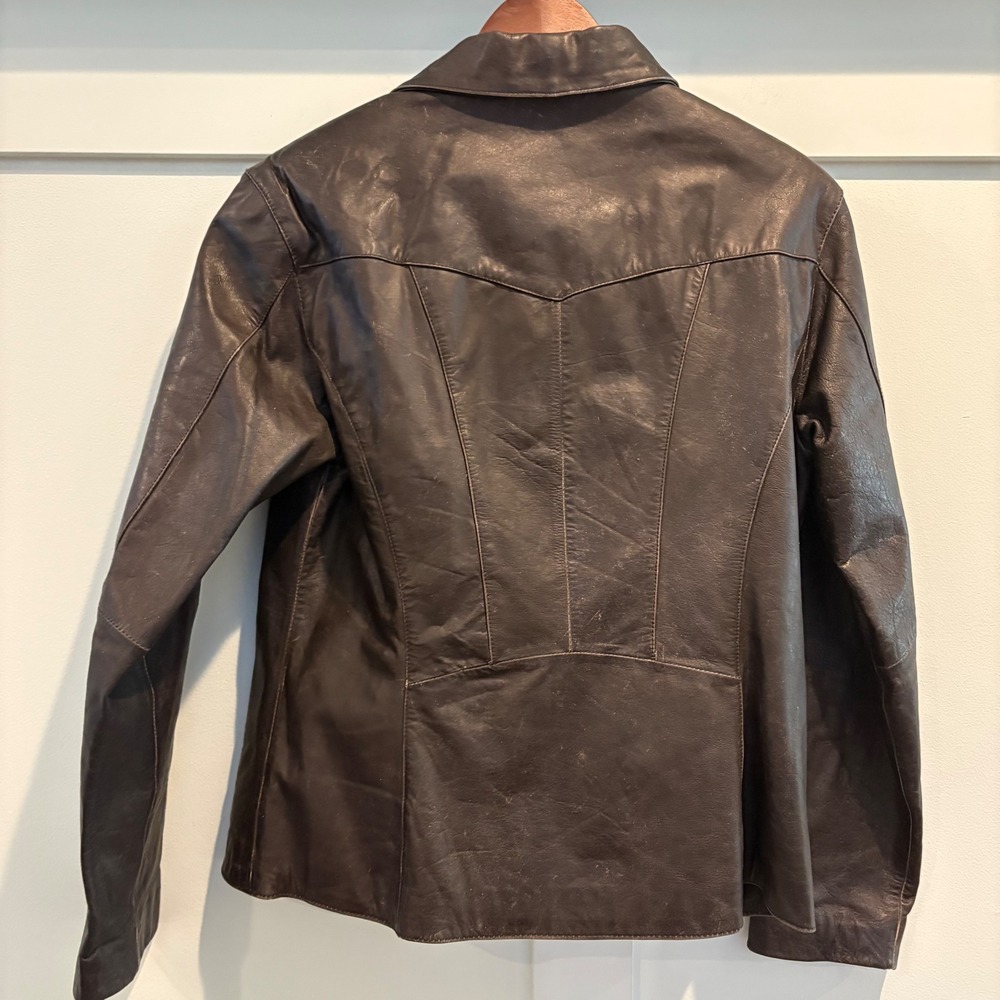 Vtg y2K Wilsons Leather Maxima Jacket Large Slim Chocolate Brown Western Moto - Picture 8 of 16